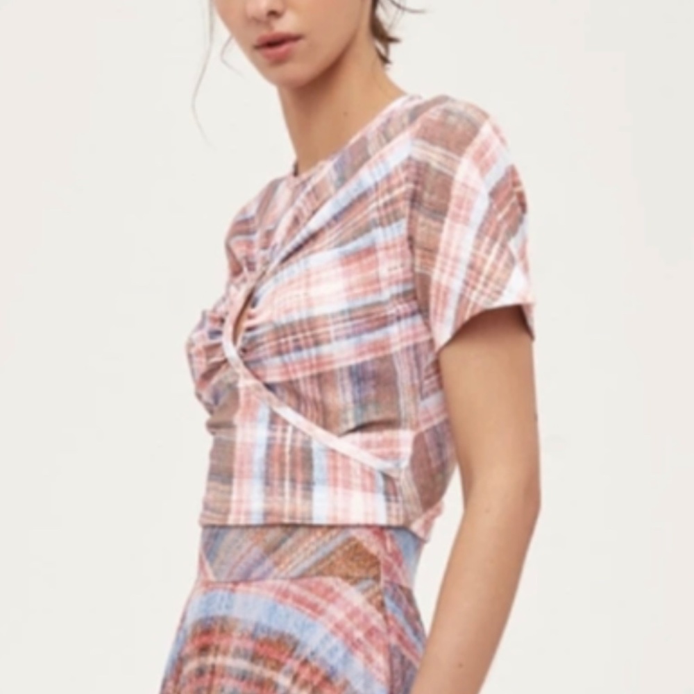 C/MEO Collective Pink Plaid Crop Top